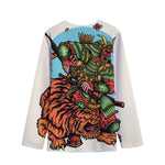 Japanese Samurai And Tiger Print Long Sleeve Short Coat