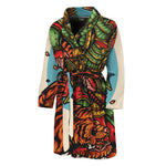Japanese Samurai And Tiger Print Men's Bathrobe