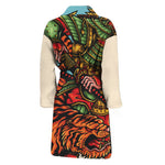 Japanese Samurai And Tiger Print Men's Bathrobe
