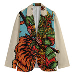 Japanese Samurai And Tiger Print Men's Blazer