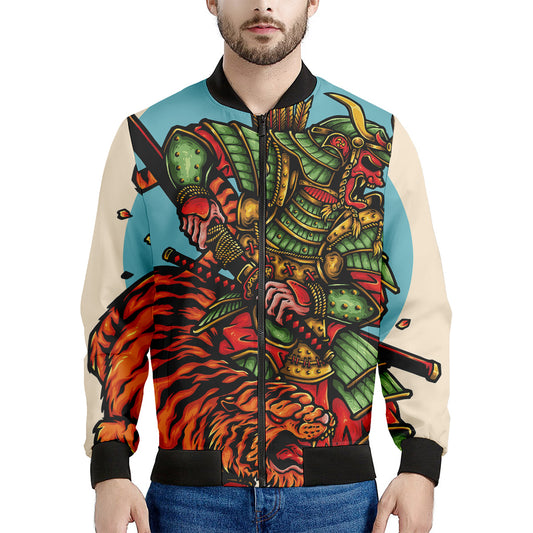 Japanese Samurai And Tiger Print Men's Bomber Jacket