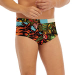 Japanese Samurai And Tiger Print Men's Briefs
