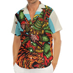 Japanese Samurai And Tiger Print Men's Deep V-Neck Shirt