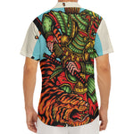 Japanese Samurai And Tiger Print Men's Deep V-Neck Shirt