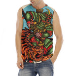 Japanese Samurai And Tiger Print Men's Fitness Tank Top