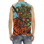 Japanese Samurai And Tiger Print Men's Fitness Tank Top