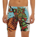 Japanese Samurai And Tiger Print Men's Long Boxer Briefs