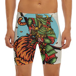 Japanese Samurai And Tiger Print Men's Long Boxer Briefs
