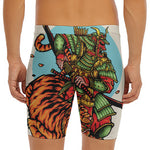 Japanese Samurai And Tiger Print Men's Long Boxer Briefs