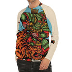 Japanese Samurai And Tiger Print Men's Long Sleeve Rash Guard