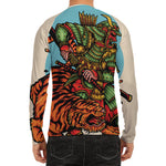 Japanese Samurai And Tiger Print Men's Long Sleeve Rash Guard