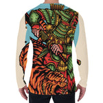 Japanese Samurai And Tiger Print Men's Long Sleeve T-Shirt