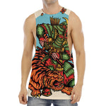 Japanese Samurai And Tiger Print Men's Muscle Tank Top