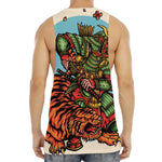 Japanese Samurai And Tiger Print Men's Muscle Tank Top
