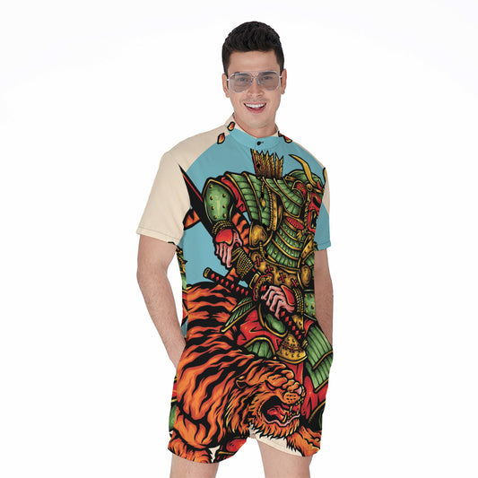 Japanese Samurai And Tiger Print Men's Rompers