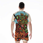 Japanese Samurai And Tiger Print Men's Rompers