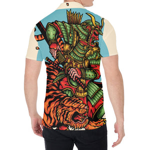 Japanese Samurai And Tiger Print Men's Shirt