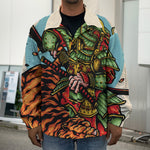Japanese Samurai And Tiger Print Men's Shirt Jacket