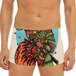 Japanese Samurai And Tiger Print Men's Short Boxer Briefs
