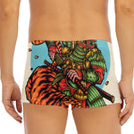 Japanese Samurai And Tiger Print Men's Short Boxer Briefs