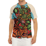 Japanese Samurai And Tiger Print Men's Short Sleeve Rash Guard