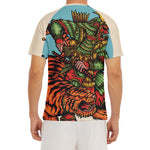 Japanese Samurai And Tiger Print Men's Short Sleeve Rash Guard