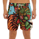 Japanese Samurai And Tiger Print Men's Split Running Shorts