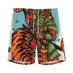 Japanese Samurai And Tiger Print Men's Sports Shorts