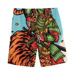 Japanese Samurai And Tiger Print Men's Sports Shorts