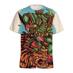 Japanese Samurai And Tiger Print Men's Sports T-Shirt