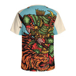 Japanese Samurai And Tiger Print Men's Sports T-Shirt