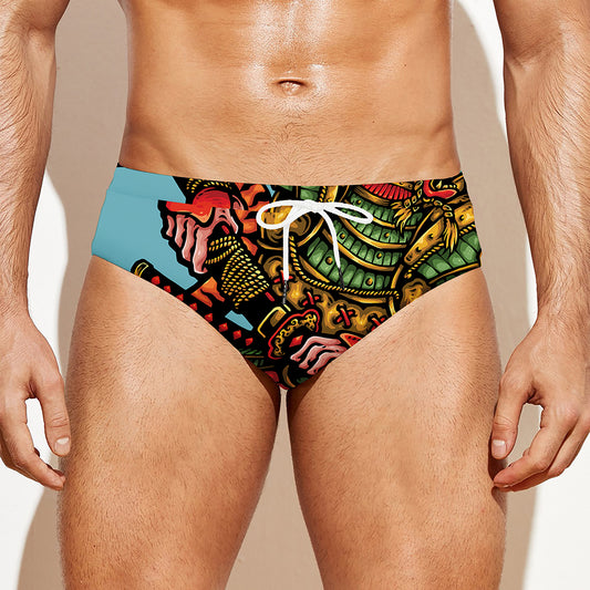 Japanese Samurai And Tiger Print Men's Swim Briefs