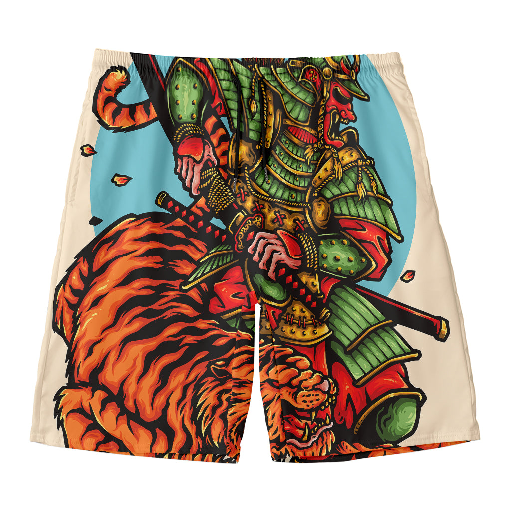 Japanese Samurai And Tiger Print Men's Swim Trunks