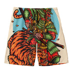 Japanese Samurai And Tiger Print Men's Swim Trunks