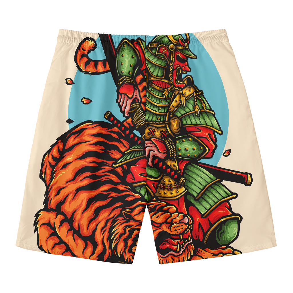Japanese Samurai And Tiger Print Men's Swim Trunks