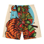 Japanese Samurai And Tiger Print Men's Swim Trunks