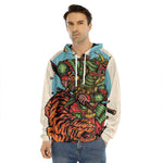 Japanese Samurai And Tiger Print Men's Velvet Pullover Hoodie