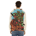 Japanese Samurai And Tiger Print Men's Velvet Pullover Hoodie