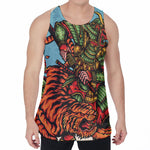 Japanese Samurai And Tiger Print Men's Velvet Tank Top