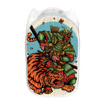 Japanese Samurai And Tiger Print Mesh Laundry Hamper