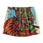 Japanese Samurai And Tiger Print Mesh Shorts