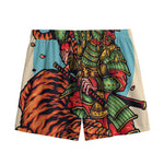 Japanese Samurai And Tiger Print Mesh Shorts