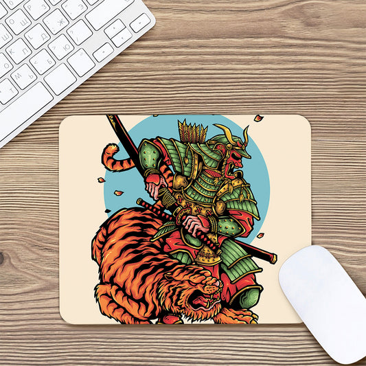 Japanese Samurai And Tiger Print Mouse Pad