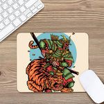 Japanese Samurai And Tiger Print Mouse Pad