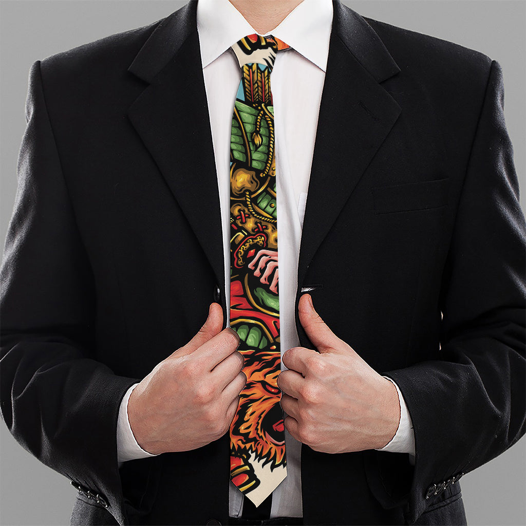 Japanese Samurai And Tiger Print Necktie