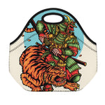 Japanese Samurai And Tiger Print Neoprene Lunch Bag