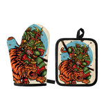 Japanese Samurai And Tiger Print Oven Mitt And Pot Holder Set