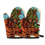 Japanese Samurai And Tiger Print Oven Mitts