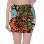 Japanese Samurai And Tiger Print Pencil Mini Skirt