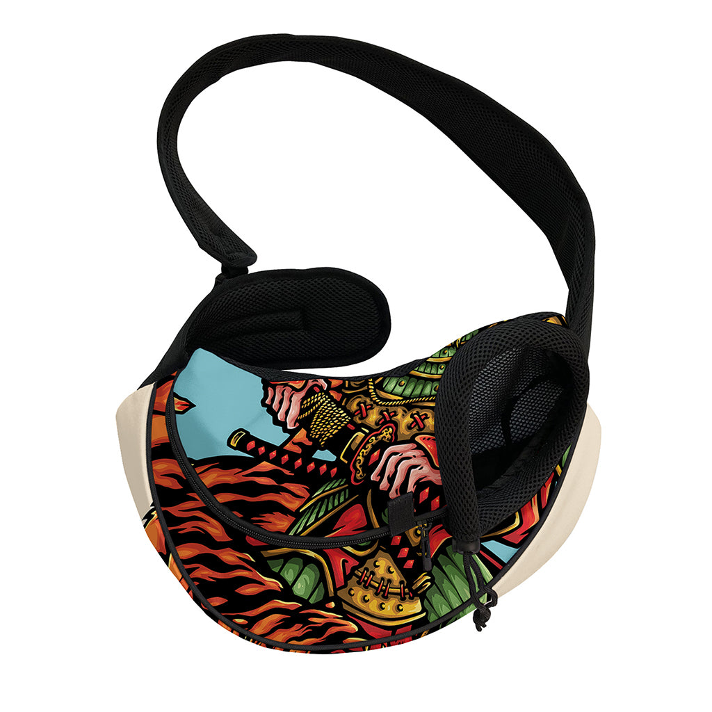 Japanese Samurai And Tiger Print Pet Sling Carrier